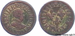 LOUIS XIII LE JUSTE Double tournois au petit buste enfantin col plat, de Lyon 1618 Lyon