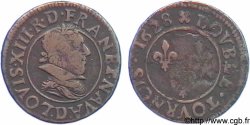 LOUIS XIII LE JUSTE Double tournois, buste juvénile mûri au large col plat de Lyon 1628 Lyon