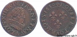 LOUIS XIII LE JUSTE Double tournois, buste juvénile cuirassé à double fraise fermée 1630 Paris