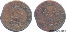 LOUIS XIII LE JUSTE Double tournois, buste viril à grande fraise rabattue 1632 Tours