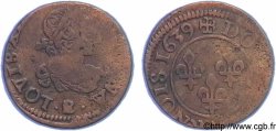 LOUIS XIII LE JUSTE Double tournois, petit buste viril et drapé de Tours 1639 Tours