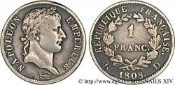 1 franc Napoléon Ier tête laurée, République française 1808 Lyon F.204/5