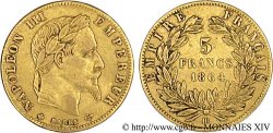 5 francs or Napoléon III, tête laurée 1864 Strasbourg F.502/6