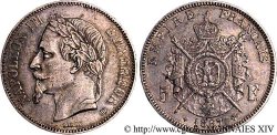 5 francs Napoléon III, tête laurée 1867 Strasbourg F.331/10