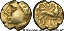 GALLIA - ARVERNI (Región de Clermont-Ferrand) Statère d’or pâle au cheval à droite et à la lyre, du type de Lapte