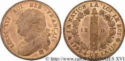 LOUIS XVI 12 deniers dit au faisceau , type FRANCAIS 1792 Strasbourg