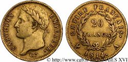 20 francs or Napoléon, tête laurée, Empire français 1814 Paris F.516/39