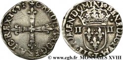 CHARLES X, CARDINAL DE BOURBON Quart d écu, croix de face 1592 Nantes