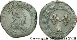 LA LIGUE. MONNAYAGE AU NOM D HENRI III Denier tournois, 3e type de Paris, frappé au marteau n.d. Paris TB+