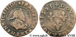 HENRY IV Double tournois, 2e type de Dieppe (légende latine) 1593 Dieppe VF