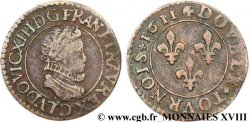 LOUIS XIII LE JUSTE Double tournois au petit buste enfantin col plat, de Lyon 1611 Lyon