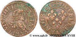 LOUIS XIII  Double tournois, type 9 de Villeneuve 1637 Saint-André de Villeneuve-lès-Avignon MBC