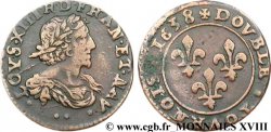 LOUIS XIII LE JUSTE Double tournois, type 17 1638 Atelier indéterminé