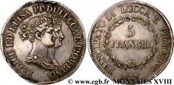 ITALIA - PRINCIPATO DI LUCCA E PIOMBINO - FELICE BACCIOCHI E ELISA BONAPARTE 5 franchi, grands bustes 1808/7 Florence