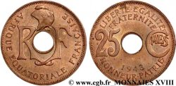 AFRIQUE ÉQUATORIALE FRANÇAISE 25 centimes AEF 1943 Prétoria