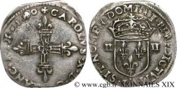 CHARLES X, CARDINAL DE BOURBON Quart d écu, croix de face 1590 Laon