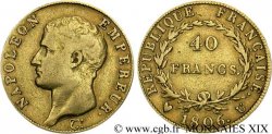 40 francs or Napoléon tête nue, calendrier grégorien 1806 Turin F.538/4