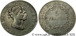 ITALIE - PRINCIPAUTÉ DE LUCQUES ET PIOMBINO - FÉLIX BACCIOCHI et ÉLISA BONAPARTE 5 franchi, moyens bustes 1807 Florence TTB