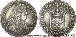 LOUIS XIV LE GRAND OU LE ROI SOLEIL Demi-écu à la cravate dit du “Parlement” 1680 Paris TTB