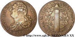 LOUIS XVI (MONARQUE CONSTITUTIONNEL) 2 sols dit au faisceau , type FRANÇOIS 1792 Paris