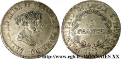 ITALIE - PRINCIPAUTÉ DE LUCQUES ET PIOMBINO - FÉLIX BACCIOCHI et ÉLISA BONAPARTE 5 franchi, petits bustes 1805 Florence