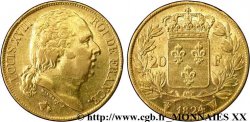 20 francs or Louis XVIII, tête nue 1824 Lille F.519/34 TTB