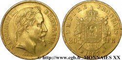 20 francs or Napoléon III, tête laurée, frappe tréflée 1867 Strasbourg F.532/16