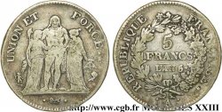 5 francs Union et Force, Union serré, seulement gland extérieur 1797 Paris F.288/5 TB