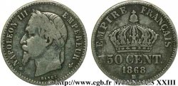 50 centimes Napoléon III, tête laurée 1868 Strasbourg F.188/21
