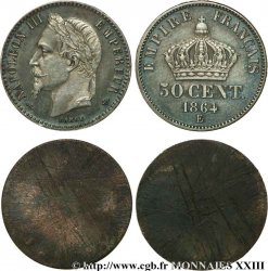 Essais unifaces d’avers et de revers de 50 centimes Napoléon III 1864 Paris VG.3661