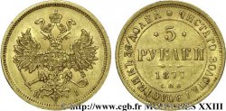 RUSSIA - ALEXANDRE II 5 roubles en or 1877 Saint-Pétersbourg