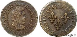 LOUIS XIII LE JUSTE Double tournois au petit buste enfantin col plat, de Lyon 1613 Lyon