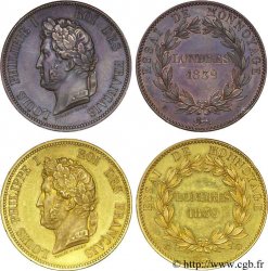 Boîte contenant 4 essais au module du 1 décime en cuivre 1839 Paris VG.2897 var. SPL