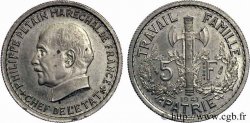 Essai de 5 francs Pétain en cupro-nickel, 1er projet de Bazor 1941 Paris VG.5573