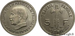 Essai de 5 francs Pétain en cupro-nickel, 3e type de Bazor 1941 Paris VG.5578 1 SPL