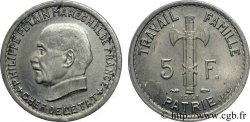 Essai de 5 francs Pétain en argent, 3e type de Bazor (type adopté) 1941 Paris VG.cf. 5578  SPL