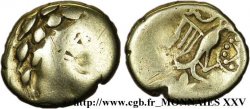 CARNUTES (Région de la Beauce) Hémi-statère d’or à l’aigle, tête à droite marquée d’une croix