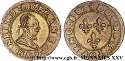 LA LIGUE. MONNAYAGE AU NOM D HENRI III Double tournois, 2e type de Paris, frappé au moulin n.d. Paris, Moulin des Étuves TTB+