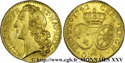 LOUIS XV DIT LE BIEN AIMÉ Louis d’or aux écus ovales, tête ceinte d’un bandeau 1742 Rouen