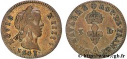 LOUIS XIV LE GRAND OU LE ROI SOLEIL Liard de trois deniers au lis couronné (essai) 1648 Paris, Monnaie du Louvre ?