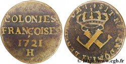 LOUIS XV THE WELL-BELOVED Neuf deniers, colonies françoises 1721 La Rochelle