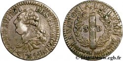 LOUIS XVI 3 deniers dit au faisceau , type FRANÇOIS 1792 Lyon