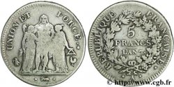5 francs Union et Force, Union serré, gland intérieur haut, gland extérieur, petite feuille 1799 Paris F.288/100