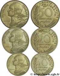 Boîte de trois essais de 50, 20 et 10 centimes Marianne 1962 Paris F.144/1