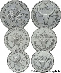MADAGASCAR Essais de 5, 2 et 1 Francs 1965-1966 Paris