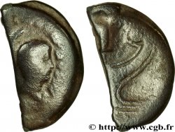 LUGDUNUM - LYONS - OCTAVIANO e GIULIO CAESARI Dupondius “COPIA” coupé en deux verticalement ou as