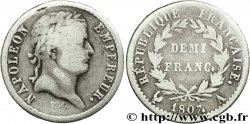 Demi-franc Napoléon Ier tête laurée, République française, frappe médaille 1807 Paris F./