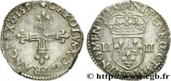 CHARLES X, CARDINAL DE BOURBON Quart d écu, croix de face 1590 Rouen
