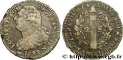 LOUIS XVI (MONARQUE CONSTITUTIONNEL) 2 sols dit au faisceau , type FRANÇOIS 1792 Montpellier