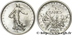 Pré-série de 5 francs Semeuse, nickel (magnétique) brillant, large 1960 Paris F.340/4 var.